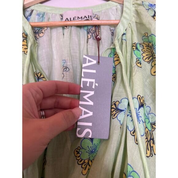 NWT Alemais Velma Lined V-Neckline A-Line Balloon Sleeve Mini Dress Green Size:4 - Picture 5 of 8